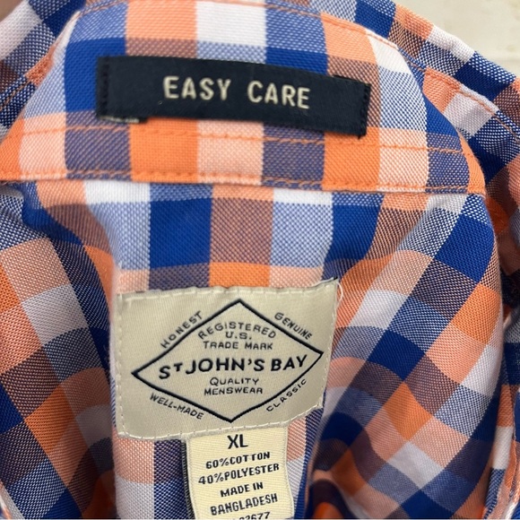 St John’s Bay Orange Check Button Short Sleeve Shirt - Picture 9 of 10
